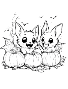 cute bats and pumpkins coloring page