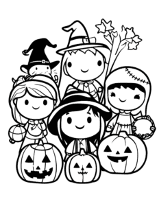 Group of kids to color. Halloween fun activity