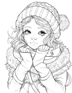 cute girl during winter coloring page