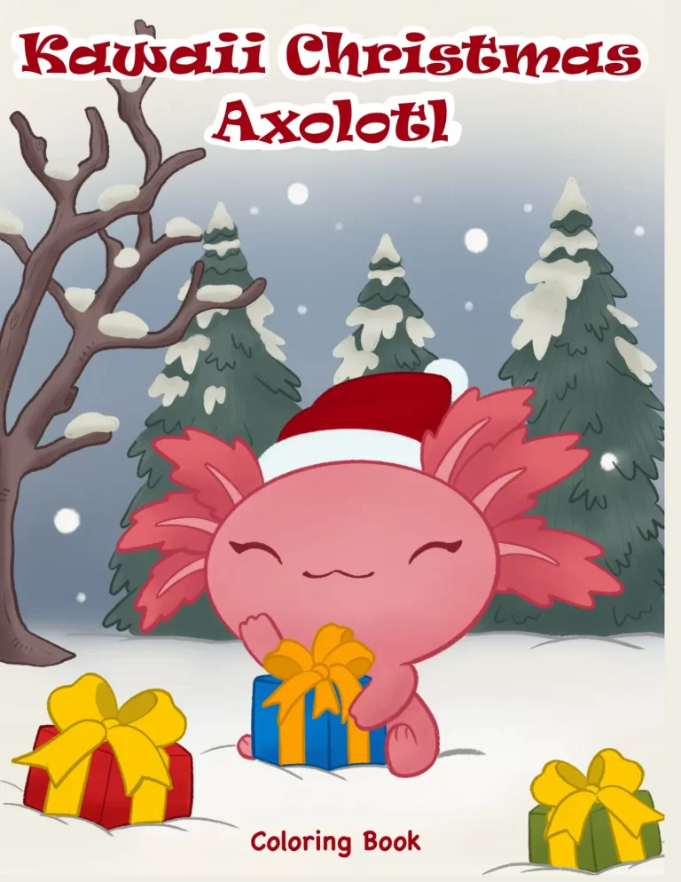 Kawaii christmas axolotl coloring book cover 