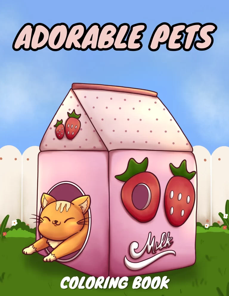 Adorable pets in cute beds and kawaii homes coloring book 