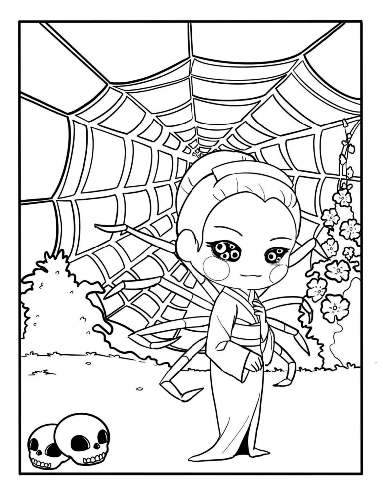 Jorōgumo woman spider a creature of Japanese folklore free coloring page