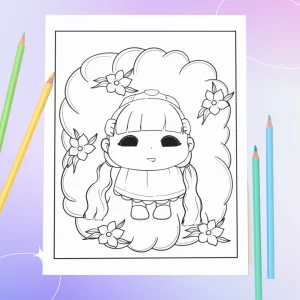 Creepy chibi cute horror example free coloring page -spooky girl