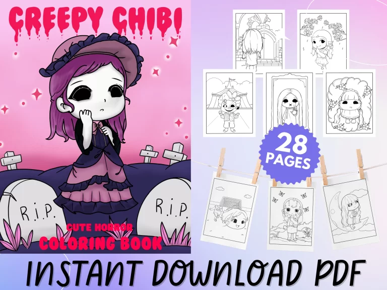 Creepy chibi cute horror example free coloring page cover