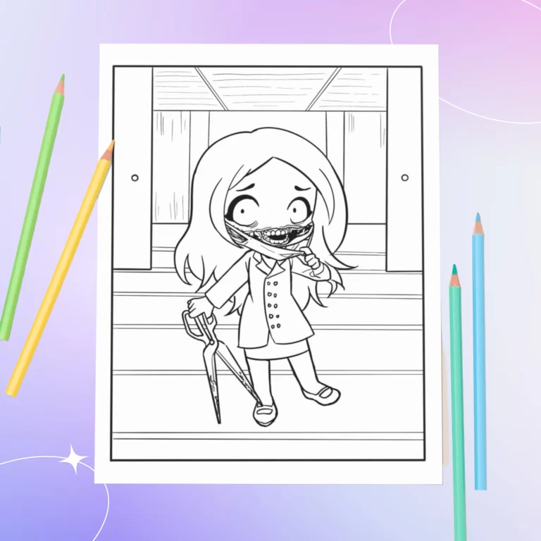 Kuchisake-onna urban legend coloring page