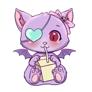 Kawaii pastel goth cat with milk ane eyepatch. Very cute animal