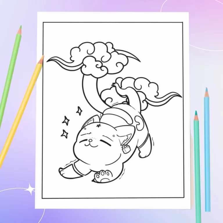 Pastel goth creepy cute coloring page example. kawaii cat genius