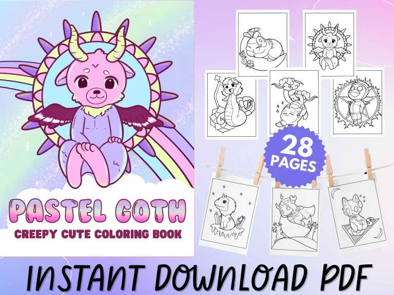 Pastel goth creepy cute coloring page book cover