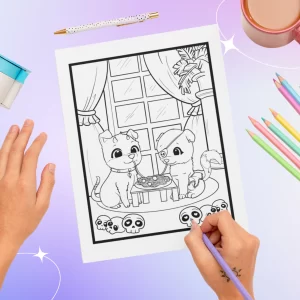 Pastel goth in love coloring book for adult coloring page example - cute dogs