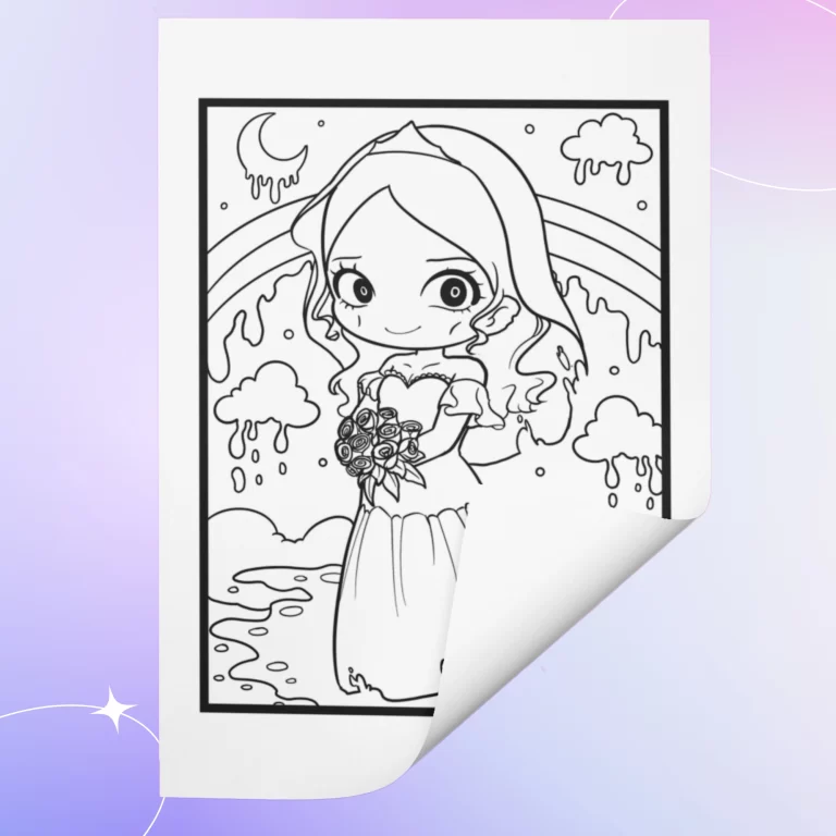 Pastel goth in love coloring book for adult coloring page example - zombie bride