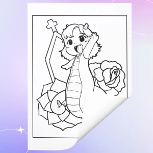 Pastel goth creepy cute coloring page example. Chibi snake girl