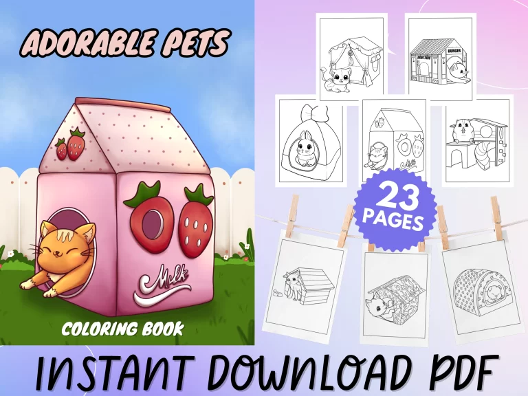 Adorable pet coloring book cover