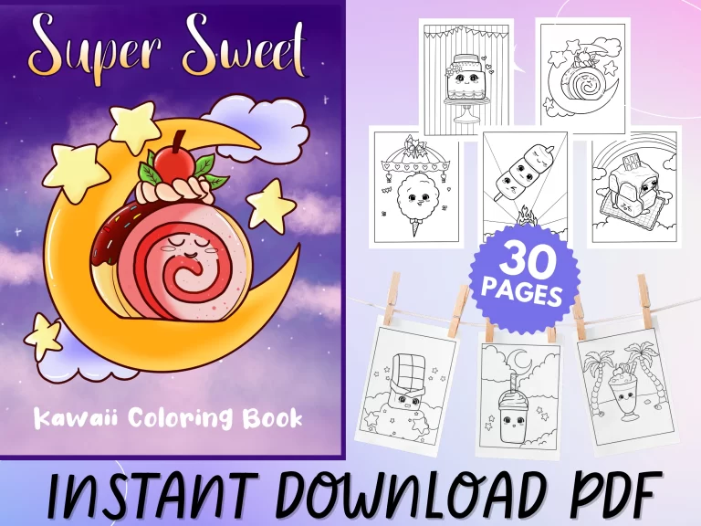 Super sweet treat coloring page - adorable cover with examples - 30 coloring pages