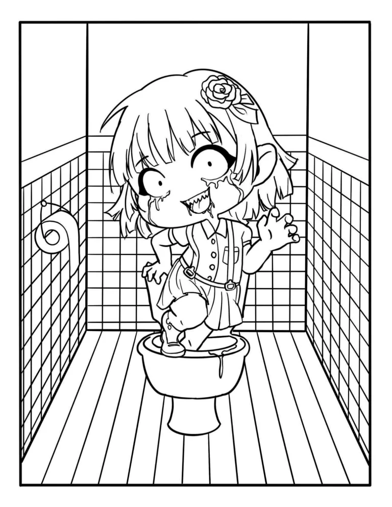 young girl Hanako-san haunts school toilets free coloring page
