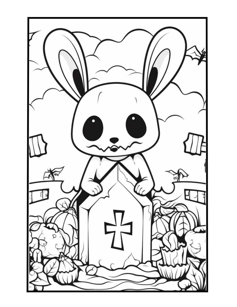 cute creepy man with rabbit mask on the graveyard