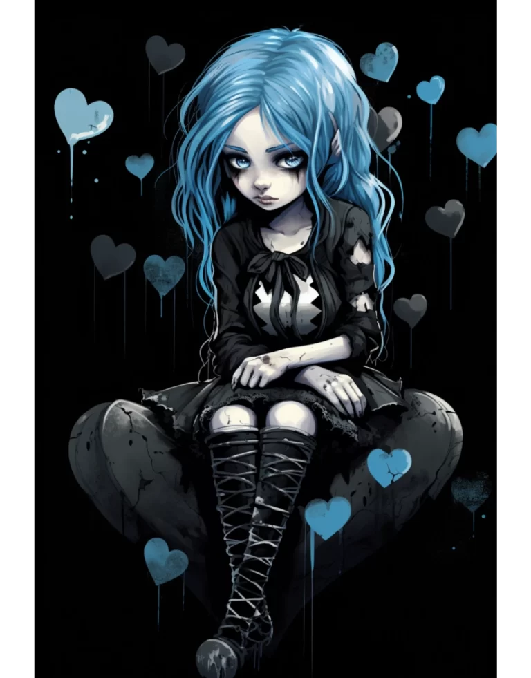 goth emo gril with blue hair