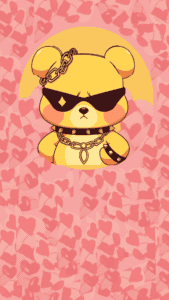 pastel goth wallpaper with stuffed bear in sunglasses, pattern background