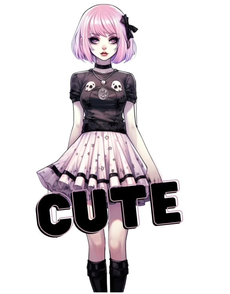 very cute girl in pastel colors goth accessories