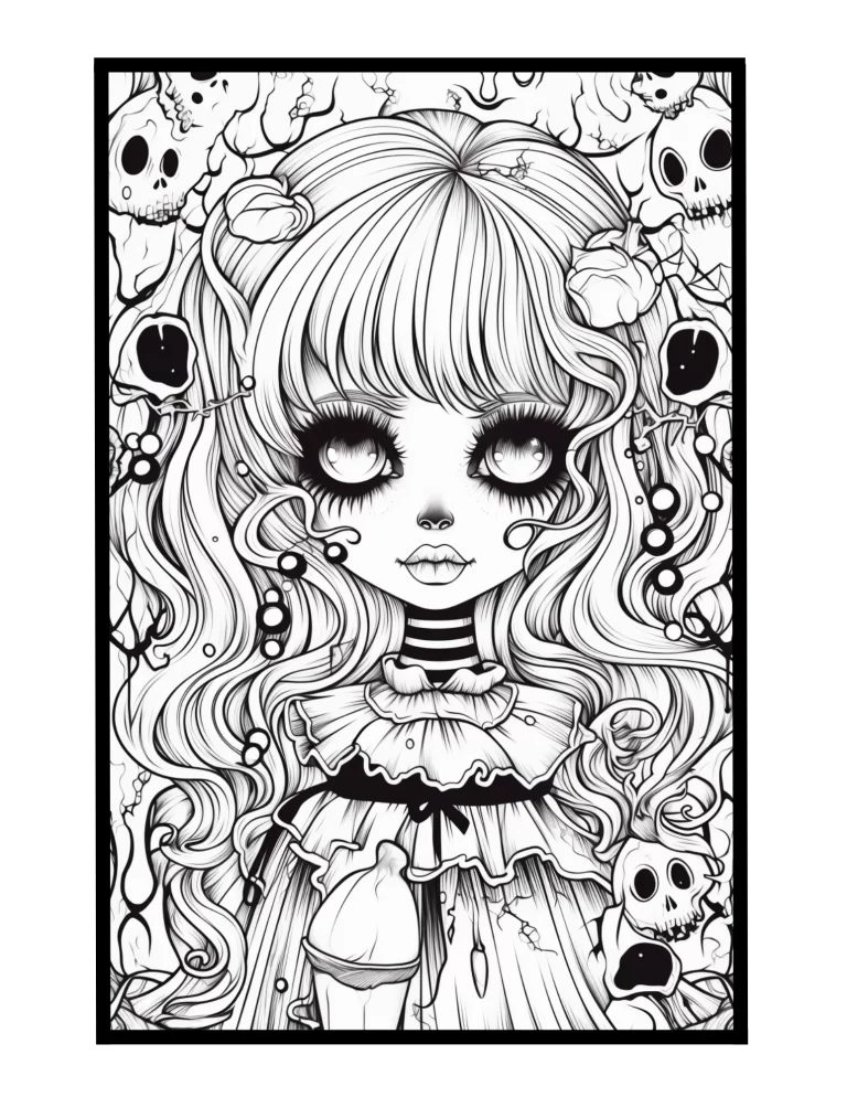 zombie girl in gothic tim burton style free printable