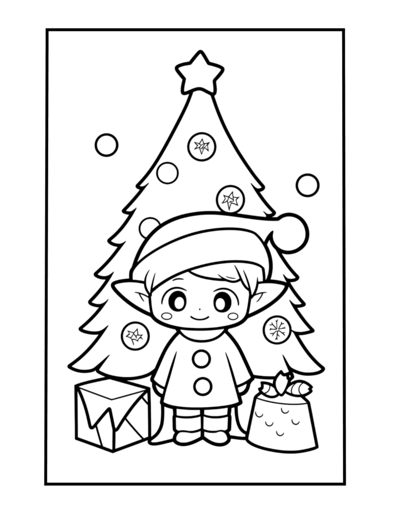 Christmas elf and christmas tree