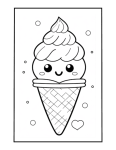 Kawaii Sweet Treat Ice cream cone coloring page for children