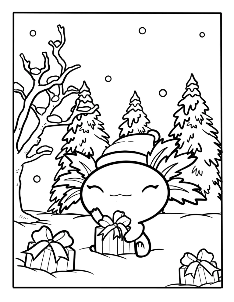 Free Christmas Coloring Pages With cute Axolotl