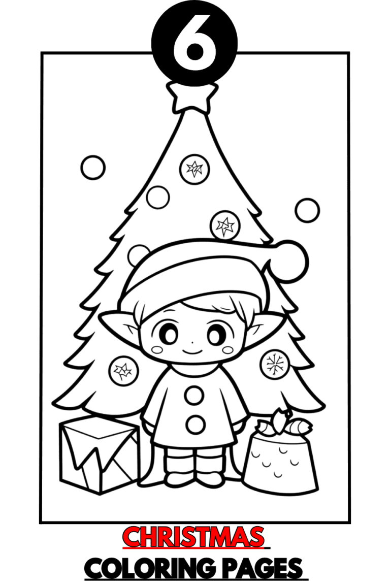 6 free coloring page with christmas elvel