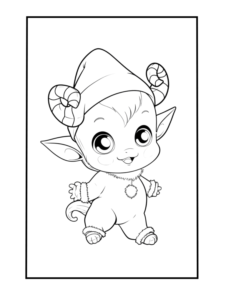 Cute baphomet easy to color in santa hat