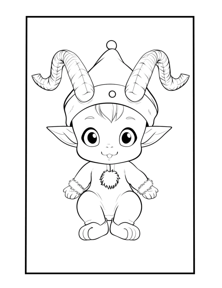 Elf with horns easy to color christmas coloring page