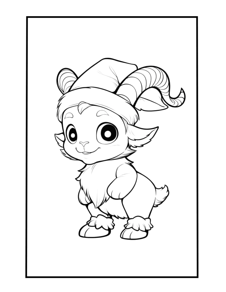 Elf with horns easy to color christmas coloring page