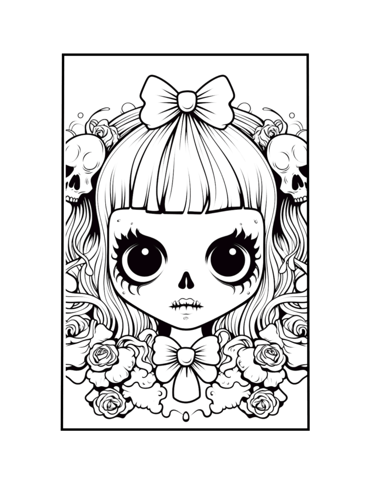 Scary Coloring Page With Cute but creepy Girl