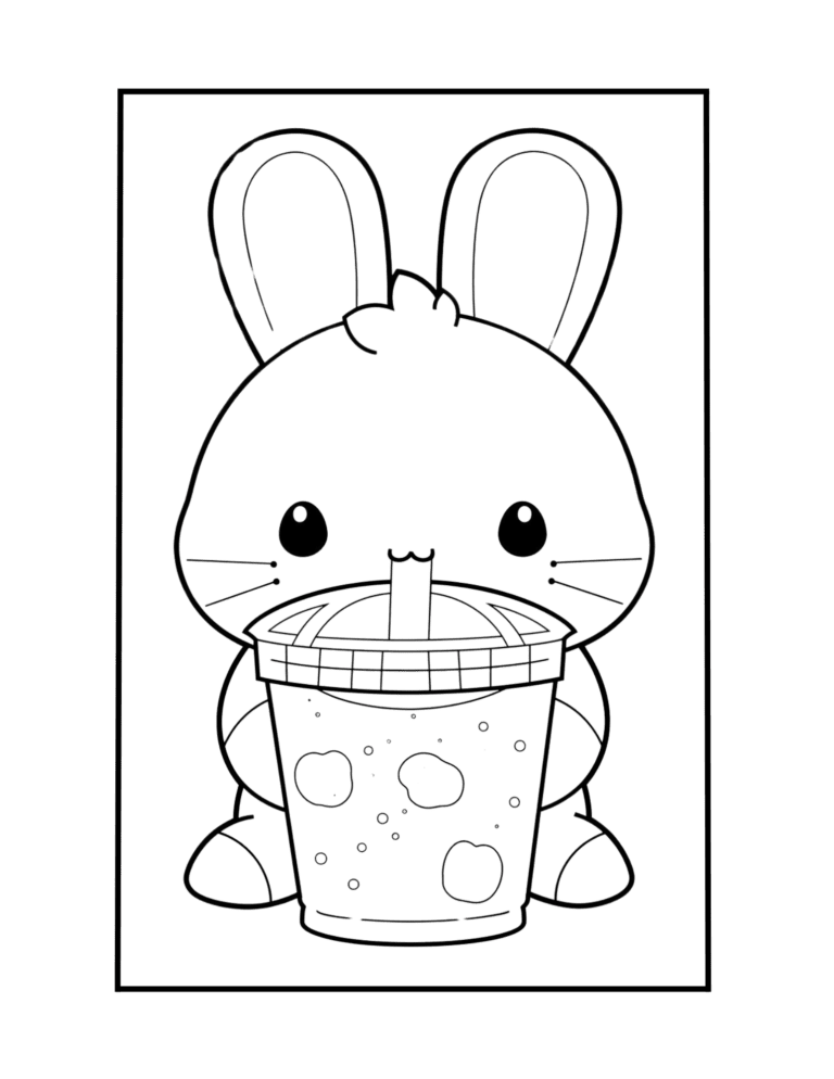 Rabbit Is Drinking Boba Tea Coloring Page