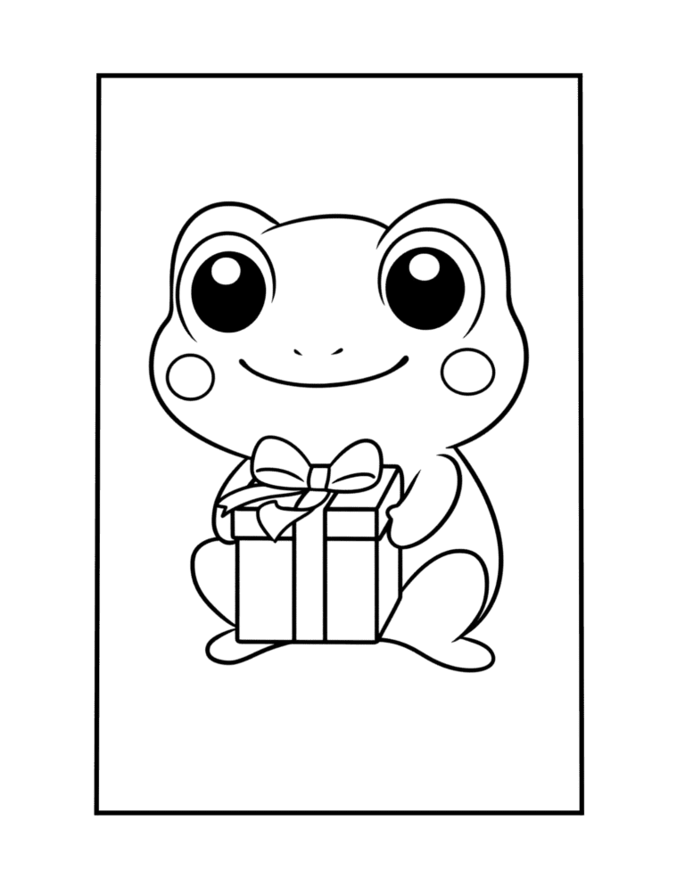 adorable frog with gift. Free PDF printables for kids and adults