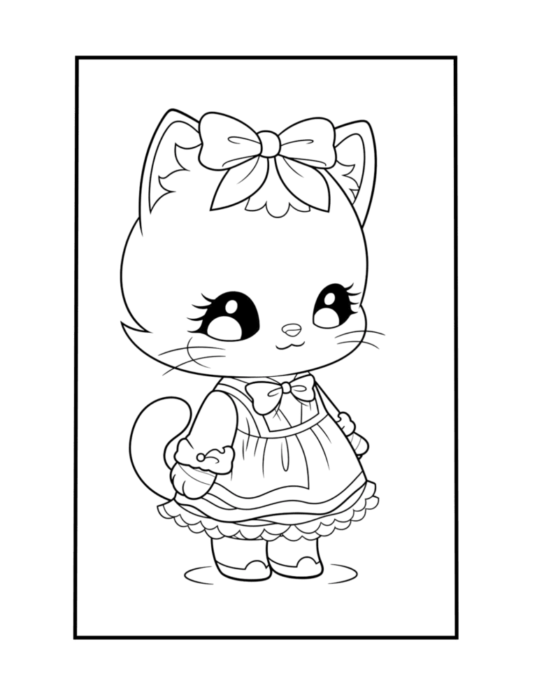 chibi cat coloring sheet