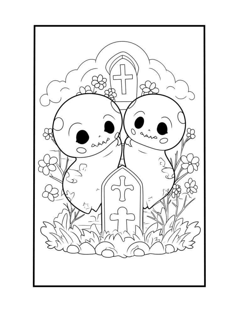 creepy twin monsters coloring sheet