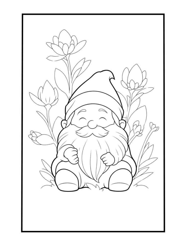 cute coloring sheet with adorable gnome