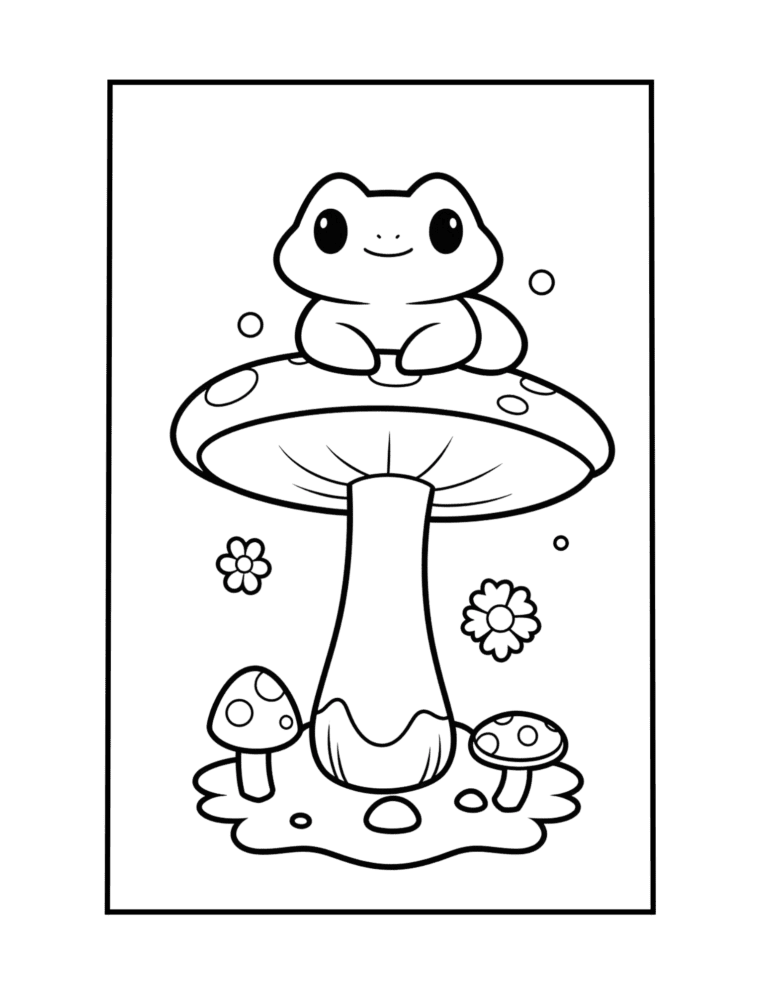 frog and mushroom coloring pages