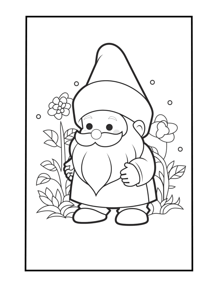 gnome coloring page for kids and adults