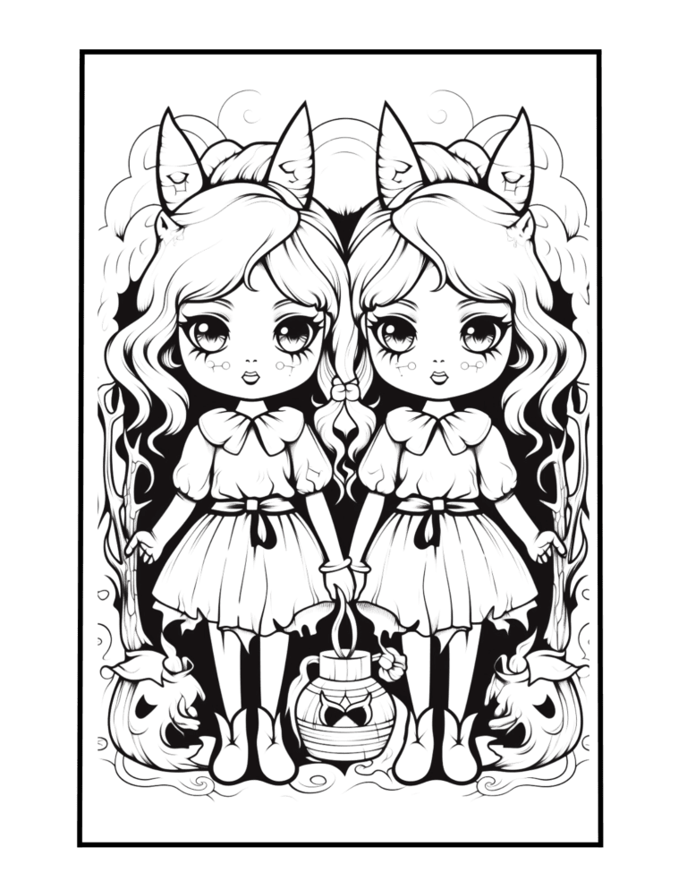 gothic twins cute coloring sheet