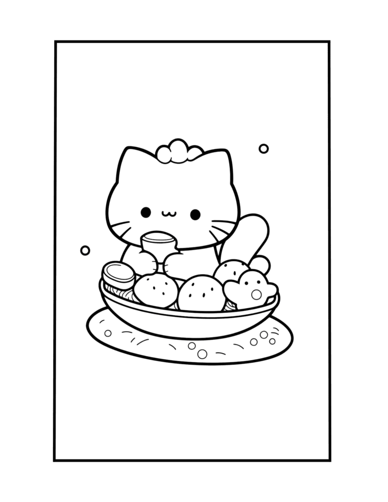 kawaii cat coloring sheet