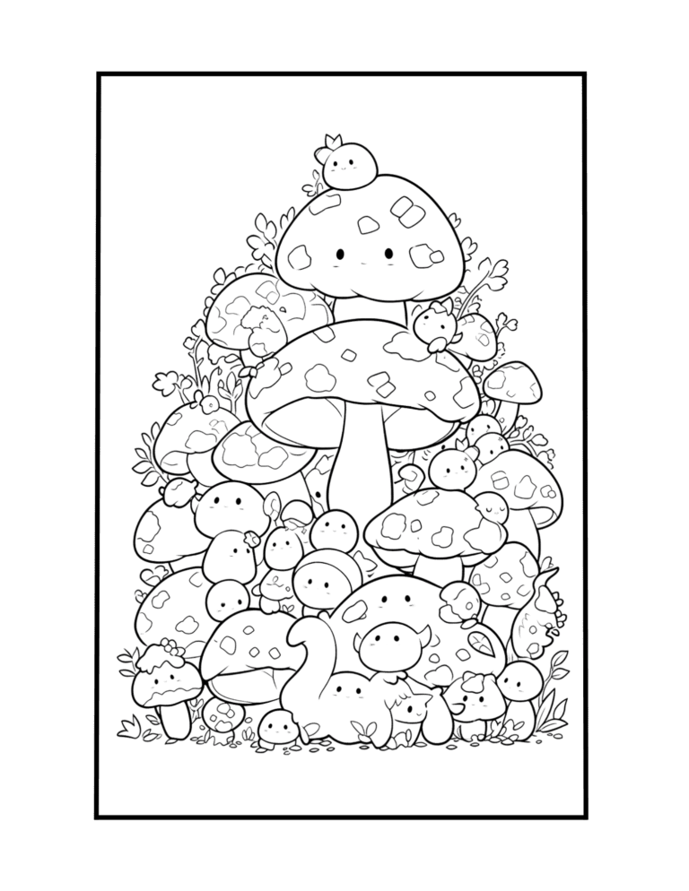 kawaii mushroom coloring page