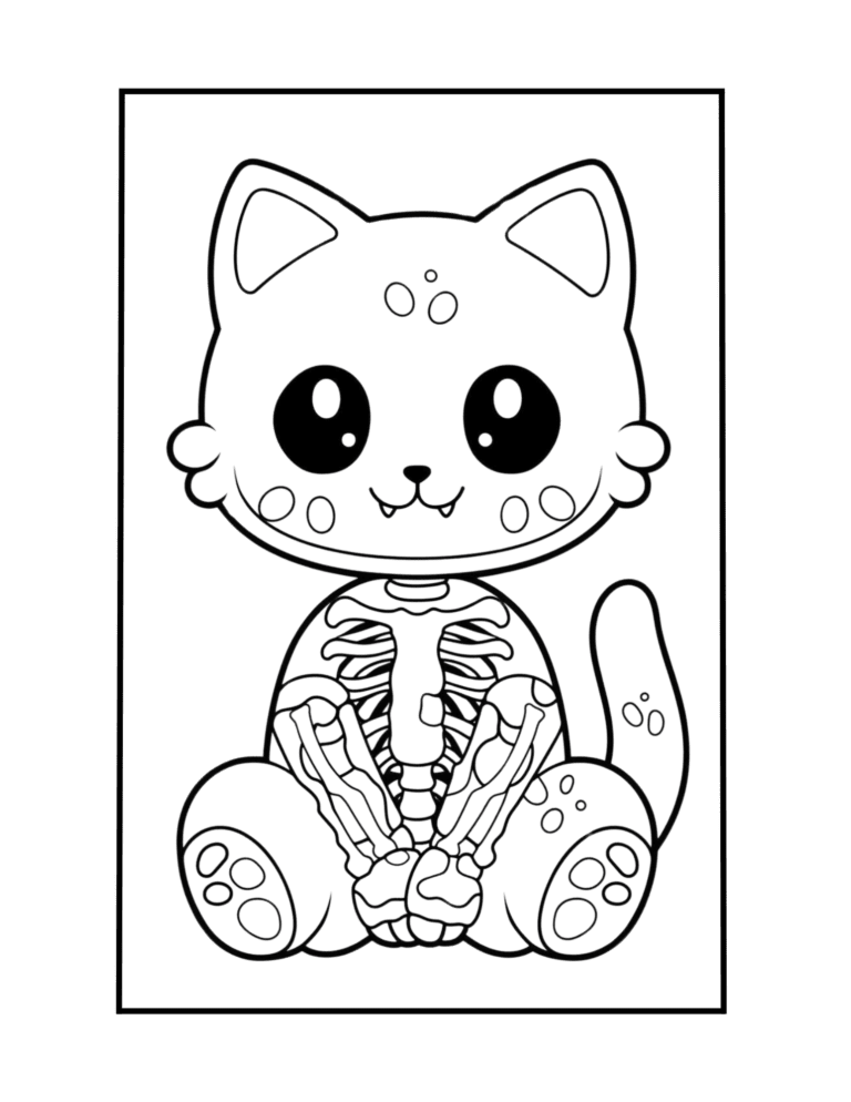 kawaii skeletoncat to color for free