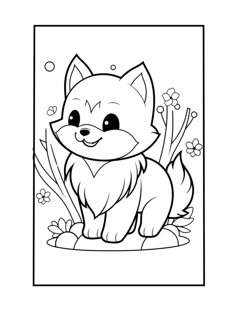 kawaii wolf coloring page