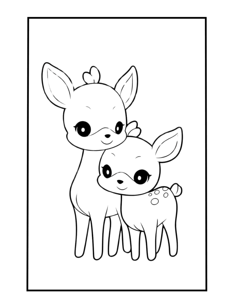 mom deer with kid cute coloring sheet