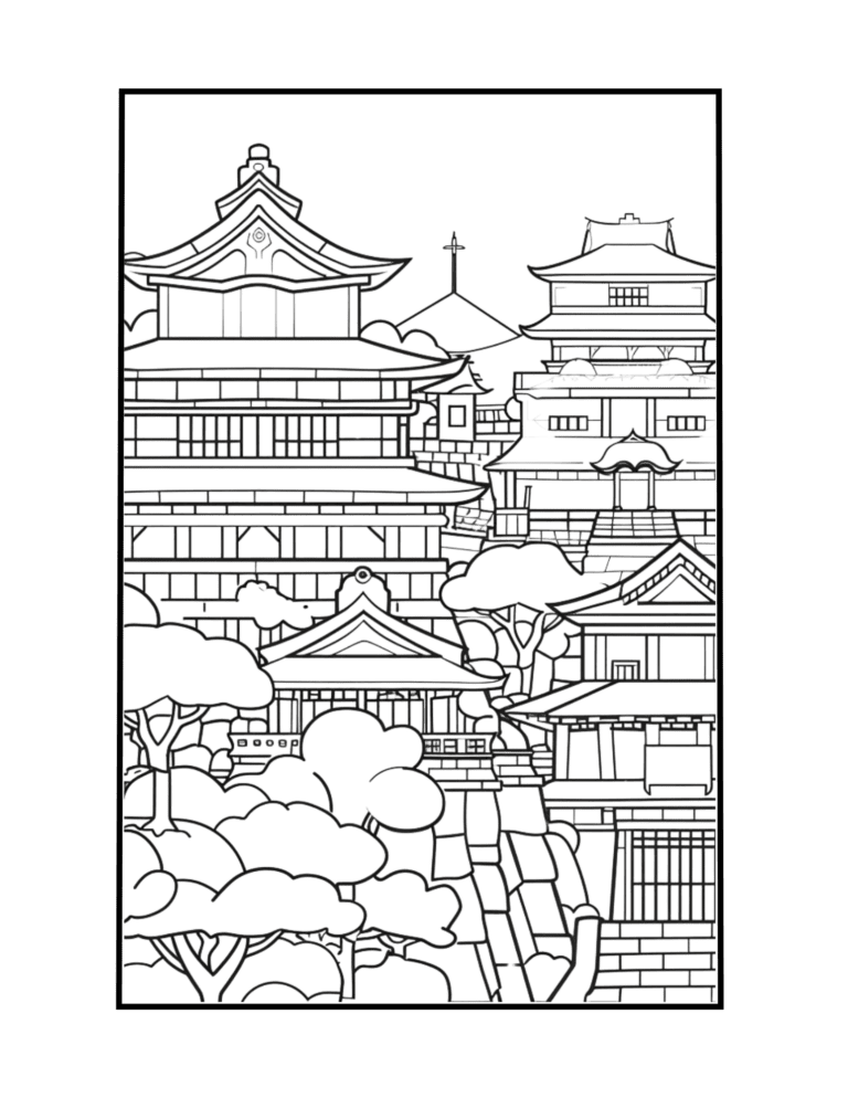 2 Japanese landscape coloring page