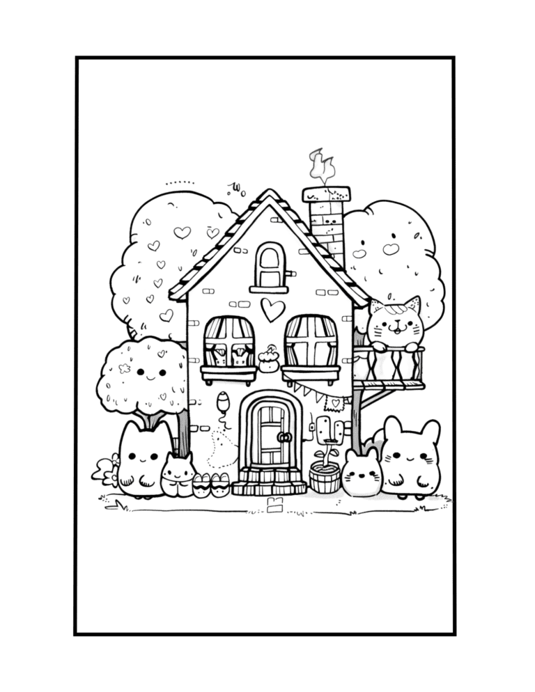 adorable little house for kawaii creatures coloring sheet