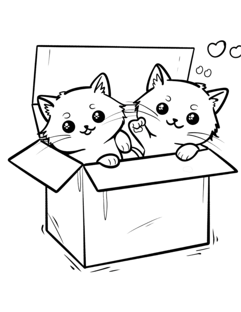 cute cats in the box coloring sheet