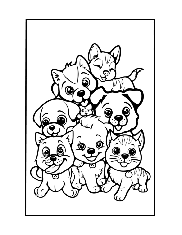 kawaii Puppies and Kittens to color