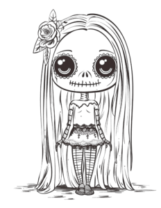 creepy skull girl coloring page