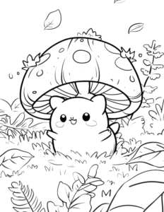 mushroom creature and aminal coloring page